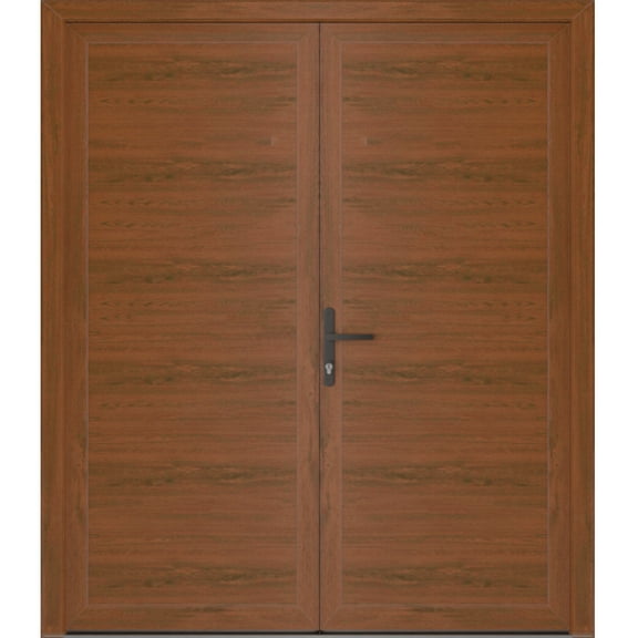 Front Exterior Prehung Metal-Plastic Double Doors / MANUX 8111 Walnut / Office Commercial and Residential Doors Entrance Patio Garage 72 x 80