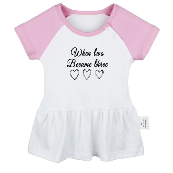 When Two Became Three Funny Dresses For Baby, Newborn Babies Skirts, Infant Princess Dress, 0-24M Kids Graphic Clothes (Pink Raglan Dresses, 6-12 Months)