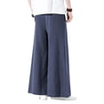 thumbnail image 4 of Lumtrix Mens Cotton Linen Pants Wide Leg Baggy Pants Elastic Waist Casual Summer Beach Palazzo Trousers with Pockets Navy 3XL, 4 of 4