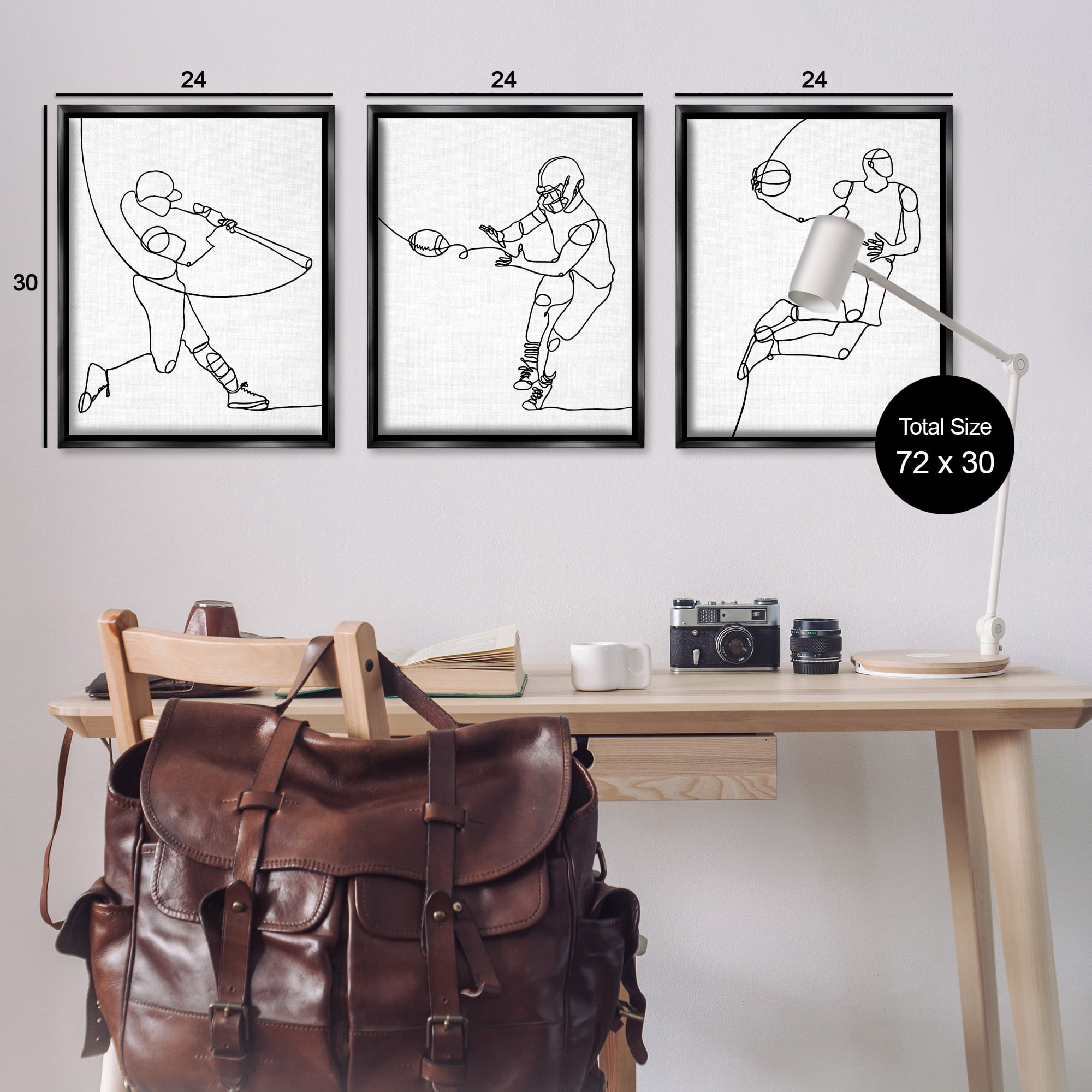 Stupell Industries Simple Line Doodle Playing Sports Sports Painting Black Floater Framed Canvas Art Print Wall Art, 25 x 31, Set of 3