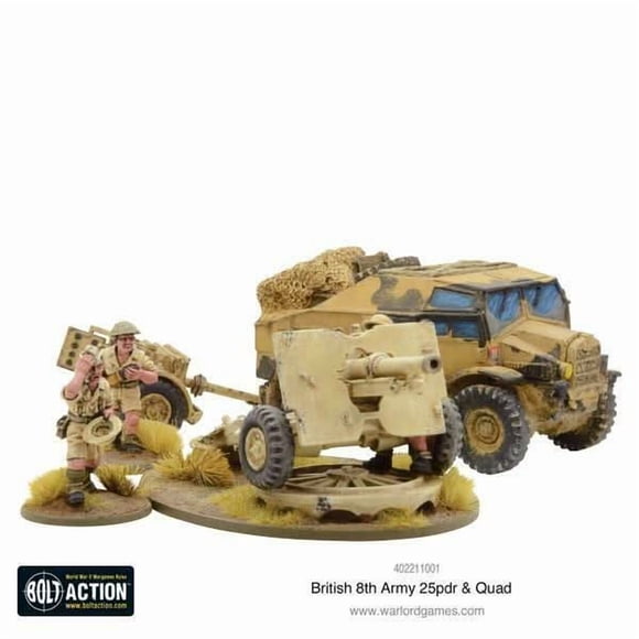 Bolt Action British 8th Army 25 pounder Light Artillery, Quad & Limber New