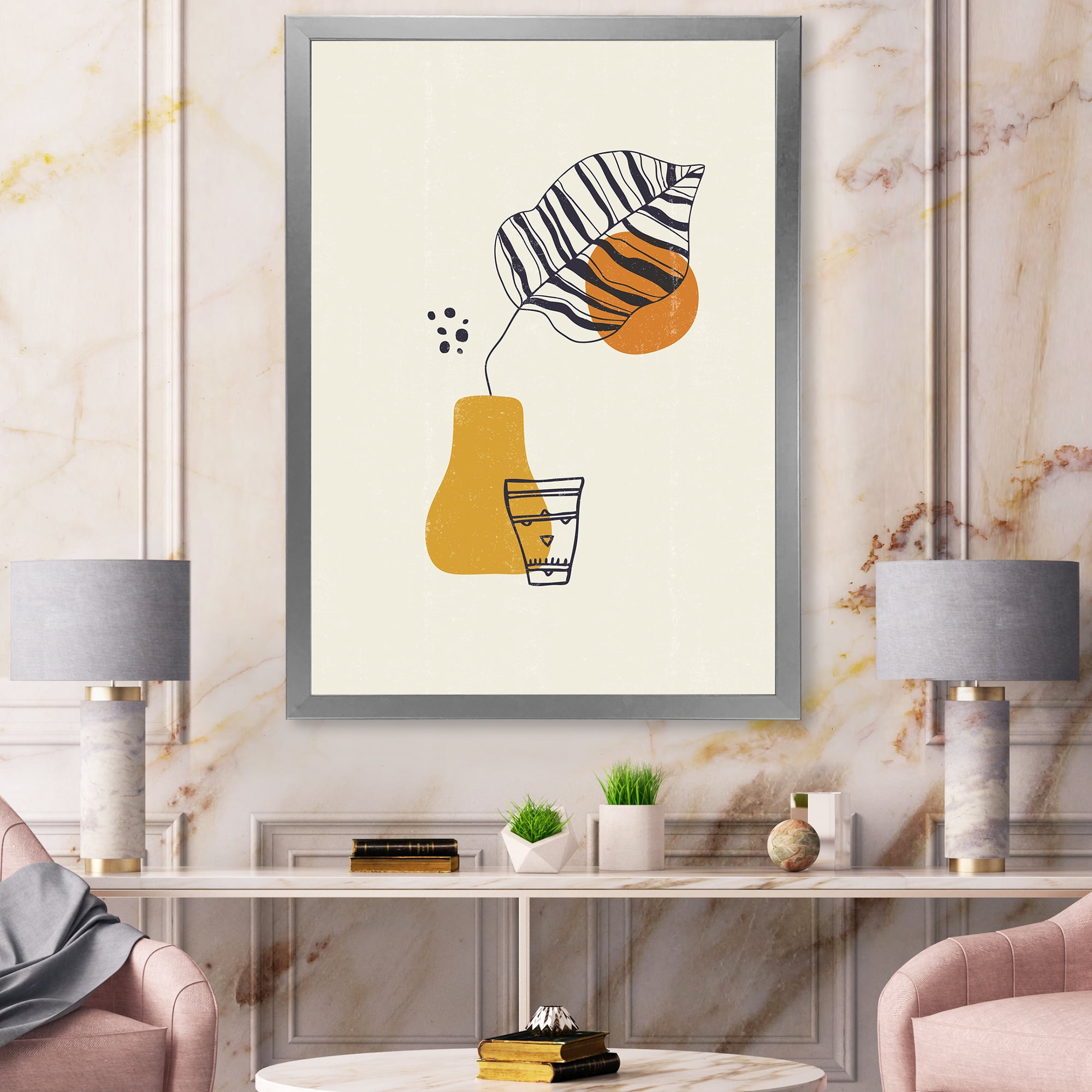 Designart 'Abstract Shapes Botanical Minimalist Leaf' Modern Framed Art Print