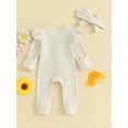 thumbnail image 5 of Musuos Newborn Girl Autumn Jumpsuit 3 6 12M Solid Color Round Neck Flying Sleeve Ruffled Zipper Romper with Bow Headband, 5 of 10