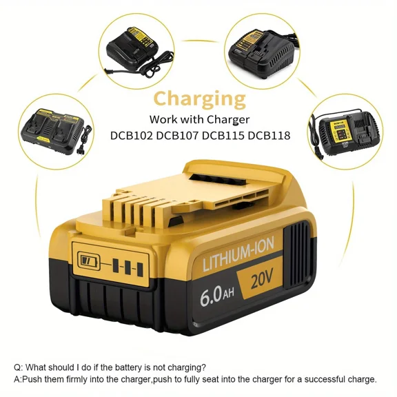 6 Pack 20V For DeWalt 20 Volt XR 6.0AH Lithium-Ion Battery DCB200/204/206 & More