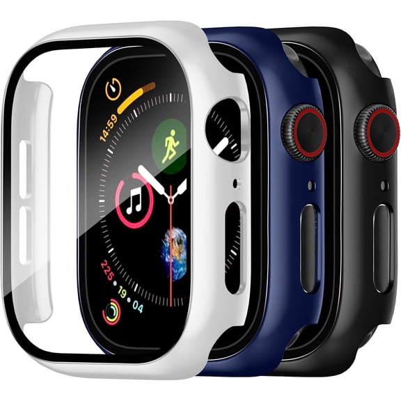 3‑Pack All‑Around Ultra‑Thin Hard PC Full‑Cover Case with Built‑in Tempered Glass for Apple Watch SE3 / SE2 / SE / Series 6 / 5 / 4 44mm