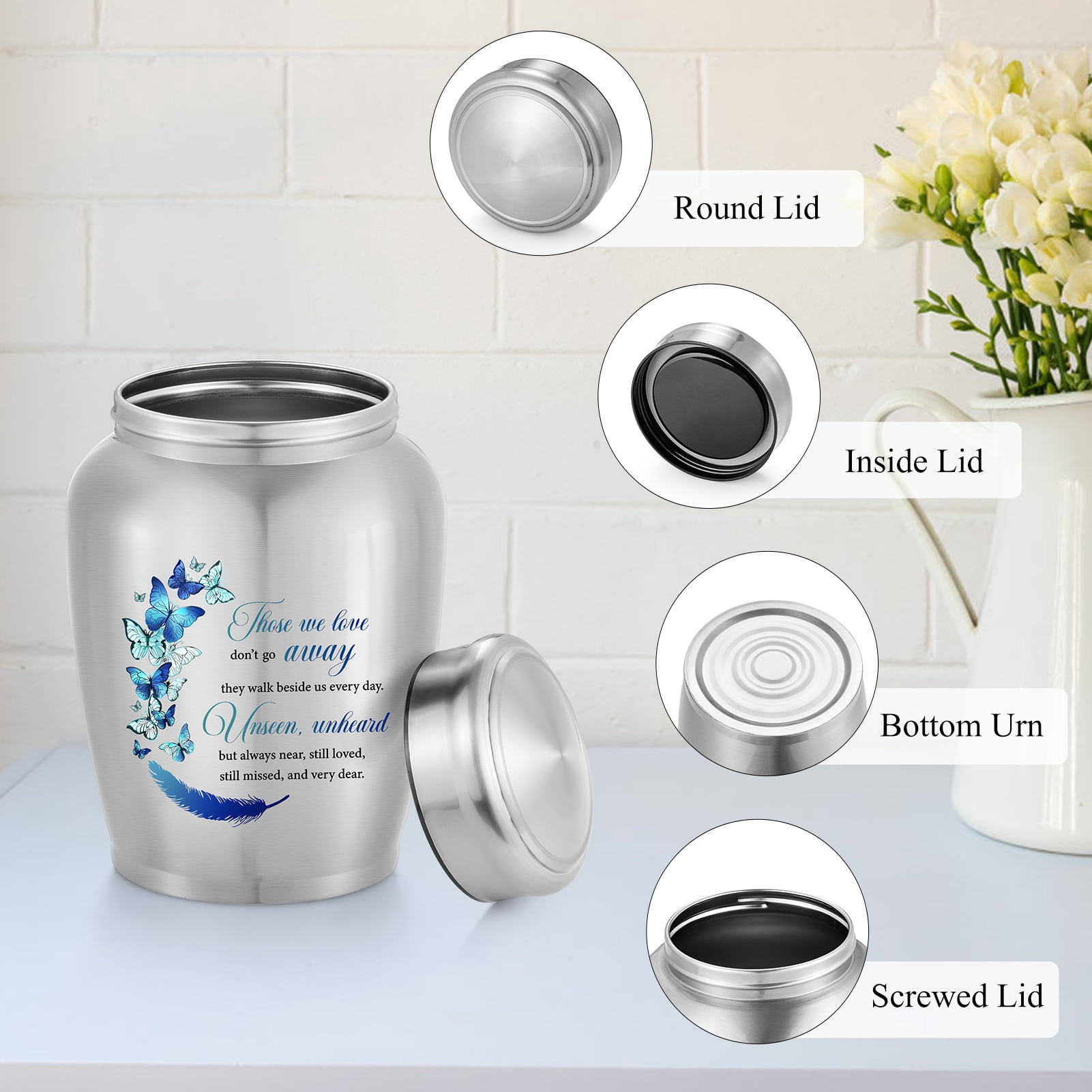 XIUDA Large Urns for Adult Male Female-Decorative Urns, Stainless Steel Funeral Keepsake for Ashes Remains Cremation Urn for Human Ashes for Women Man