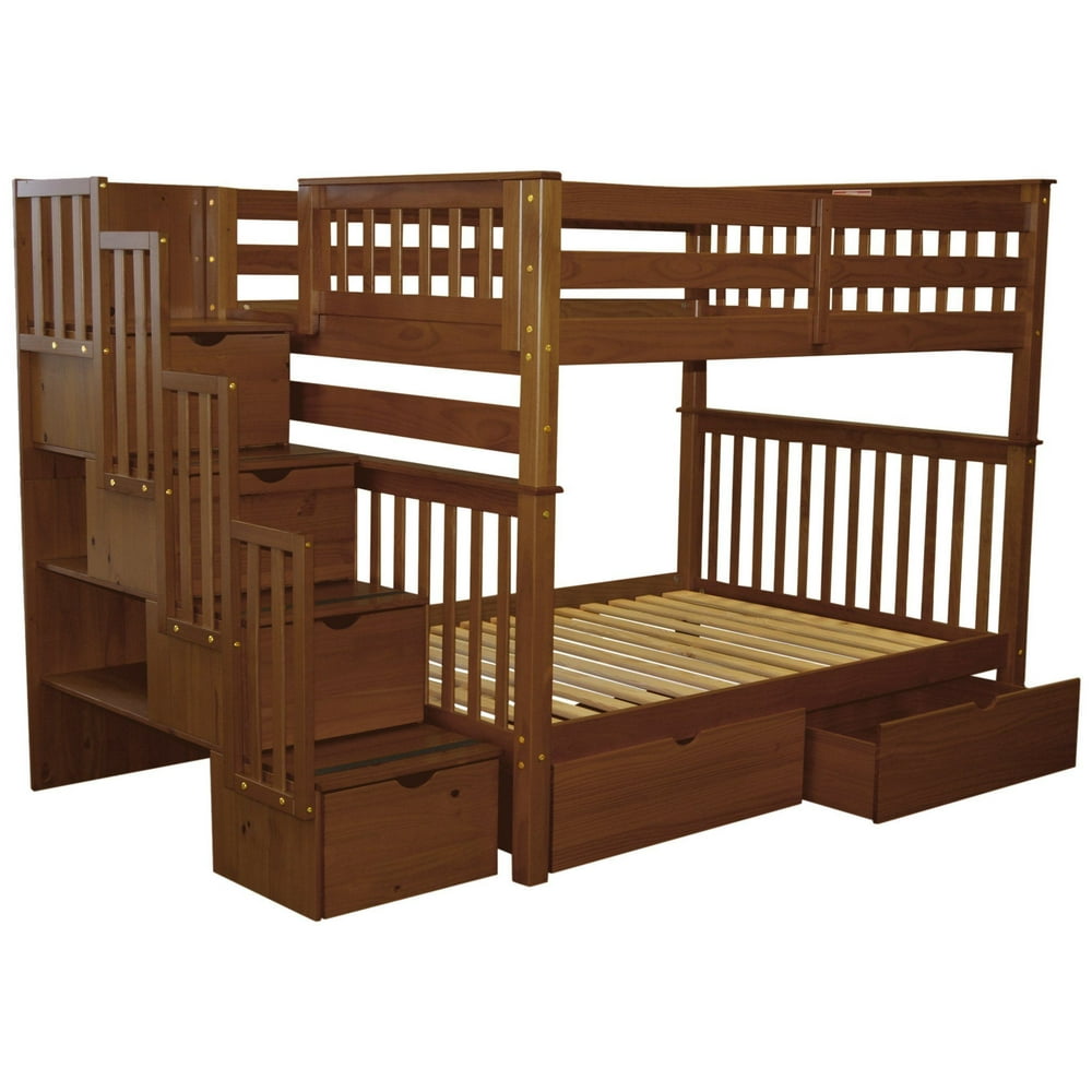 Bedz King Stairway Bunk Beds Full over Full with 4 Drawers in the Steps