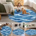 thumbnail image 6 of Ocean Waves Round Living Room Rugs 3.3 ft, Blue Sea Water Nautical Nature Scenery Washable Area Rug with Non-Slip Sturdy Edge Binding Round Front Door Mat Floor Carpet for Entryway, 6 of 9