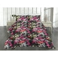 thumbnail image 2 of Ambesonne Grunge Floral Quilted Coverlet 3 Pcs, Night Leaves Flowers, Queen Size, Hot Pink Hunter Green, 2 of 4