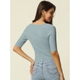 thumbnail image 4 of Women's Half Sleeve Square Neck T Shirts Slim Fitted Ribbed Knit Casual Tee S Grey, 4 of 6
