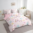 thumbnail image 4 of Homewish Kawaii Pink Unicorn Twin Bedding Sets 7-Piece, Dreamy Princess Castle Bedding Comforter Set, Cartoon Stars Rainbow Reversible Sheet Sets, Lightweight Room Decor, 4 of 8