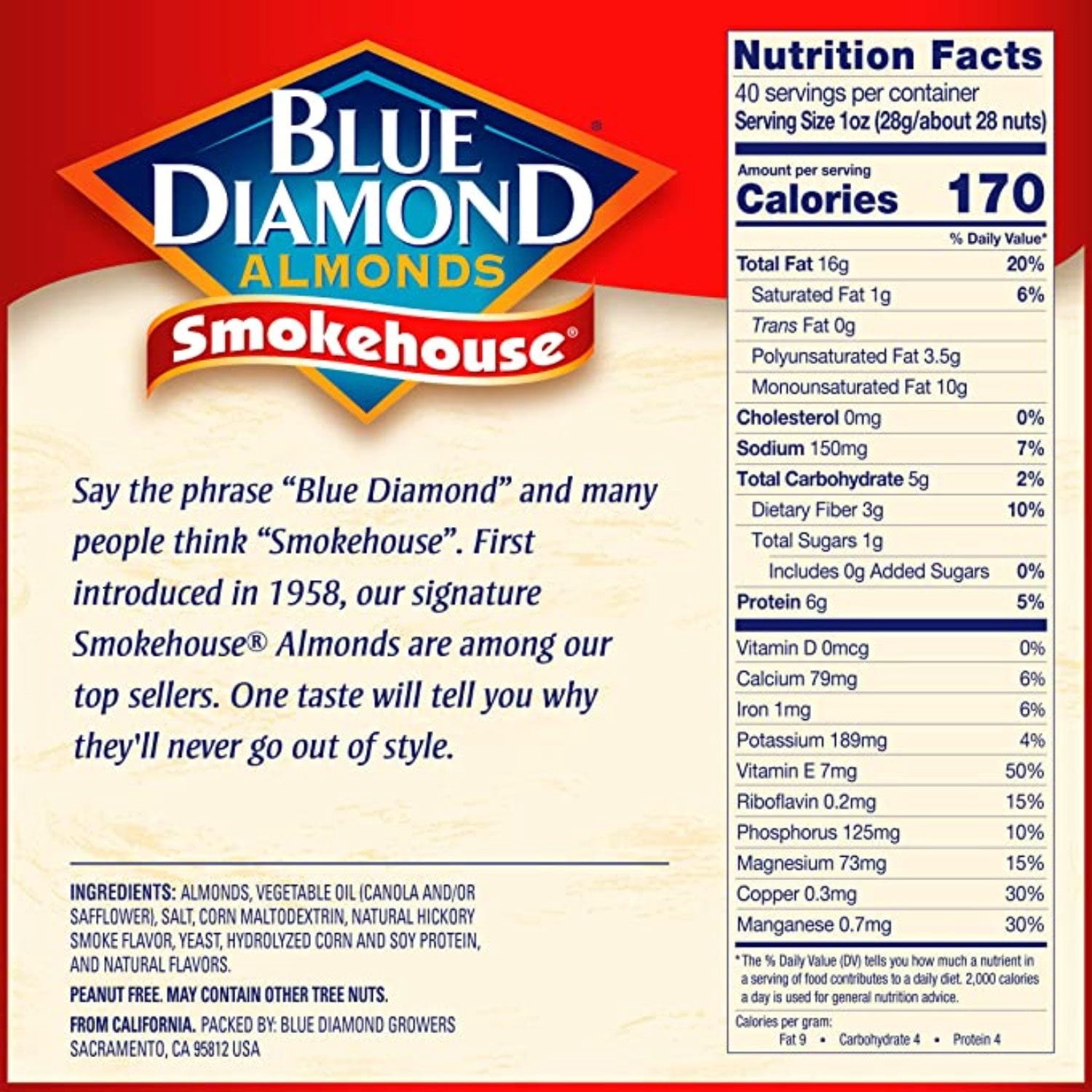 Blue Diamond Smokehouse Almonds, 40 oz. & Blue Diamond Lightly Salted Whole Almonds, 40 oz. with bowl by OMA