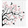 thumbnail image 3 of Birds Shower Curtain, Silhouette of Mockingbirds Flying over the Plane Tree with Pinky Leaves, Fabric Bathroom Set with Hooks, 69W X 84L Inches Extra Long, Coral Black and White, by Ambesonne, 3 of 3