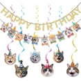 thumbnail image 1 of Banner de cumpleaños KINGZONE para fiesta de gatos, decoraciones para niños, 1 of 7