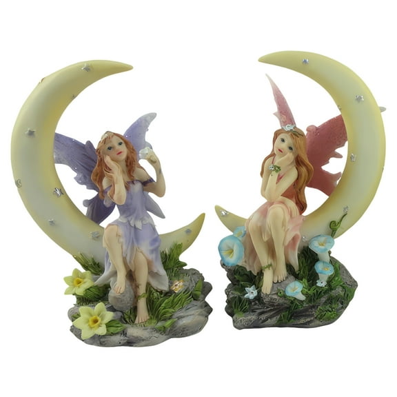 FC Design 5"H 2-PC Fairy on Moon Figurine Set Statue Sculpture Ornament Decoration Home/Room Decor and Unique Gift Ideas for Housewarming, Holidays and Birthdays