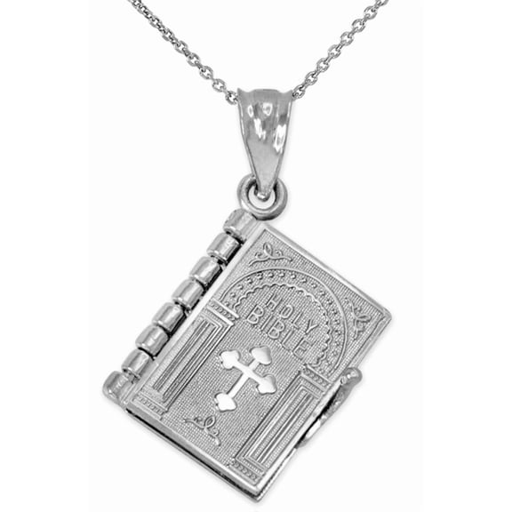 .925 Sterling Silver Religious Open Holy Bible Lord's Prayer Pendant Necklace (Pendant Only)