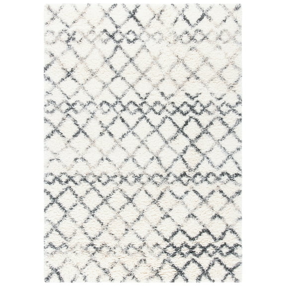 SAFAVIEH Fontana Shag Daniel Diamond Plush Area Rug, Ivory/Grey, 5'3" x 7'6"