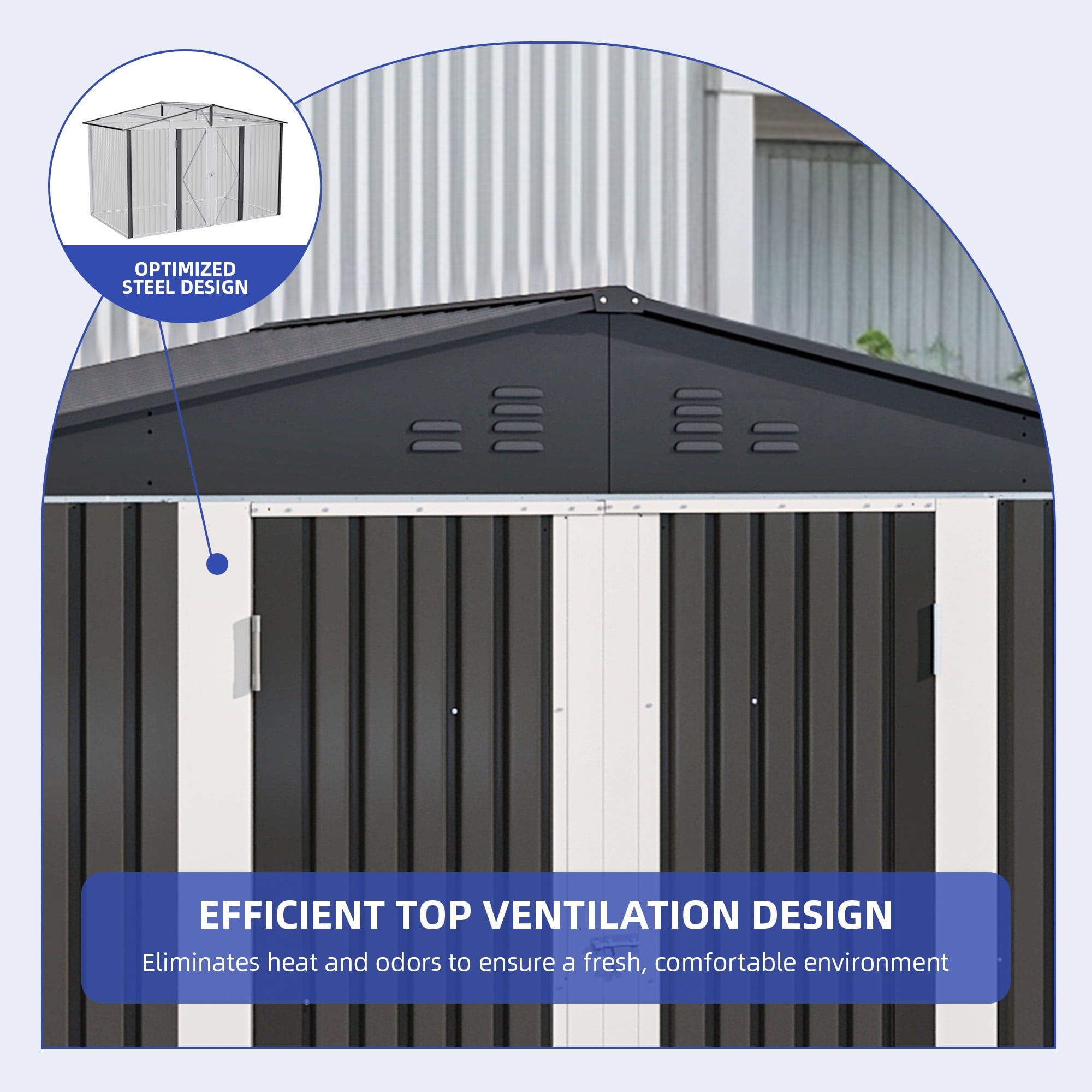 Uforic 9'x6' Outdoor Storage Shed,Metal Tool Storage Sheds w/Windows,Locking System for Garden Patio,Dark Gray
