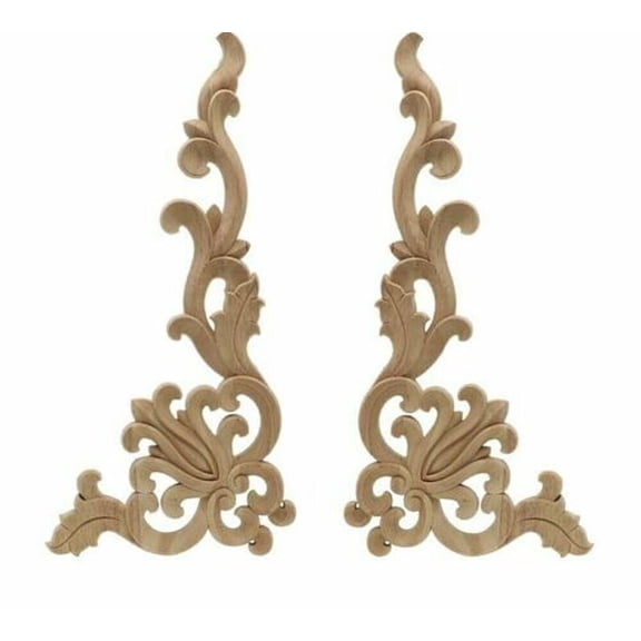 1Pair Wooden Carved Corner Onlay Applique Frame Door Decorate Wall Furniture