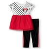 Disney Minnie Mouse Baby Girl Short Sleeve Tulle Tunic and Legging, 2pc Outfit Set