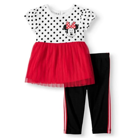 Disney Minnie Mouse Short Sleeve Tulle Tunic and Legging, 2pc Outfit Set (Baby (Best Outfits For Short Legs)