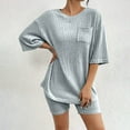 thumbnail image 2 of Womens 2 Piece Outfits - Ribbed Short Sleeve Top and Shorts, Loungewear, with Pockets, Perfect for Party Date Shopping Daily, 2 of 5
