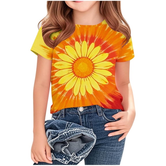 OGLCCG Teens Girls Trendy Summer Tops Tie Dye Printed Short Sleeve Crewneck T-Shirts Loose Fit Casual Tee Shirt 3-14 Years