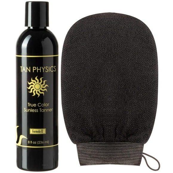 Tan Physics Self Tanner 8 Fl oz with Exfoliation Mitt by Quest Skin Care - Tan Physics True Color Sunless Tanner - Tan Physics Sunless Tanner - Self Tanners Best sellers - Quick Tan & Sunless Tan