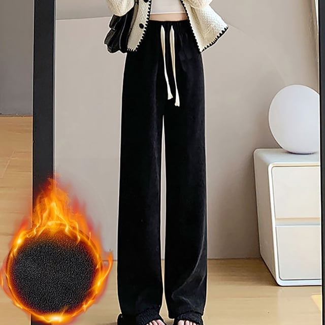 LSLJS Pantalon Grand pour Femme avec Cordon de Serrage, Drapé Taille Haute, Coupe Droite Ample, Pantalon Droit Décontracté en Tricot