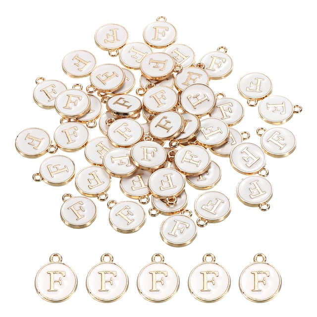 Unique Bargains Alphabet F Letter Charm Double Sided Enamel Initial Alphabet Pendant White, for Jewelry Making, 50pcs