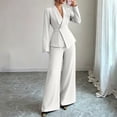 thumbnail image 6 of Womens Two Piece Outfit Long Sleeve Breasted Blazer High Waist Straight Leg Pants formal Business Suit White XL(XL), 6 of 7