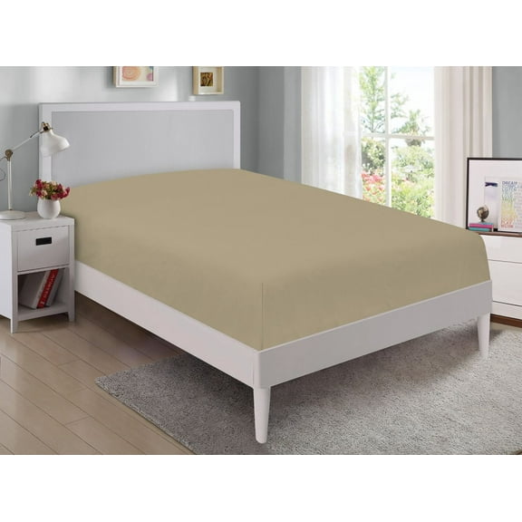 Mainstays 300TC Cotton Rich Percale Easy Care Bed Sheet, BrownStone King Fitted Sheet