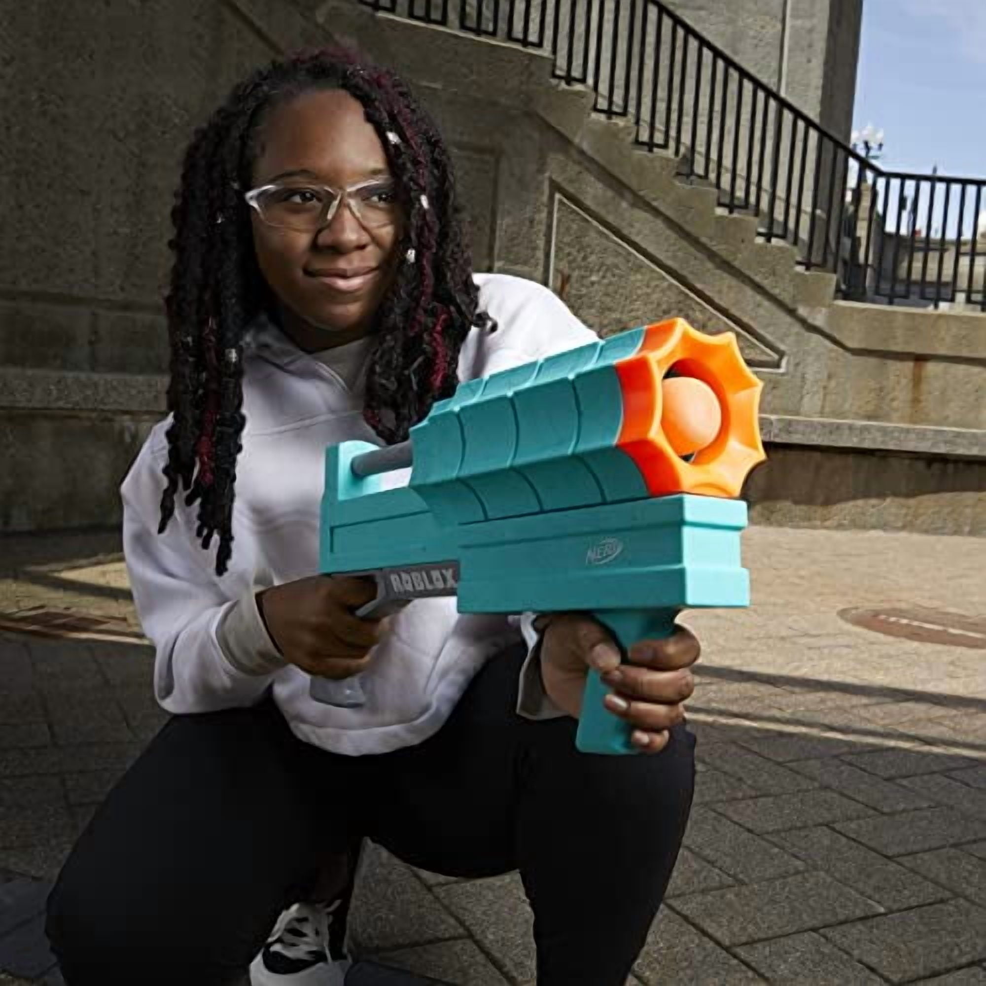 Nerf Roblox SharkBite Web Launcher Dart Blaster, Includes Code to Redeem Exclusive Virtual Item, 2 Rockets Kids Toys for Outdoor Summer Games Ages 8 and Up
