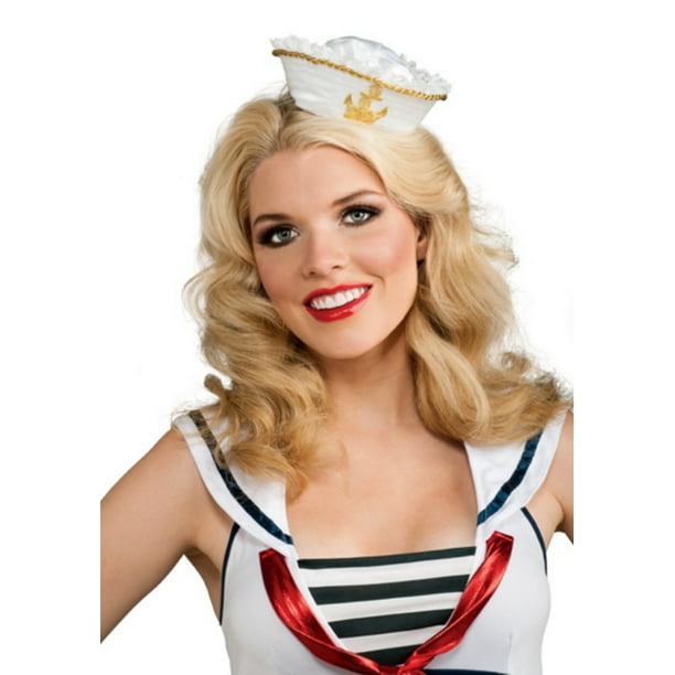 White/Gold Mini Sailor Hat Womens Costume Adult Girls Ladies Headband