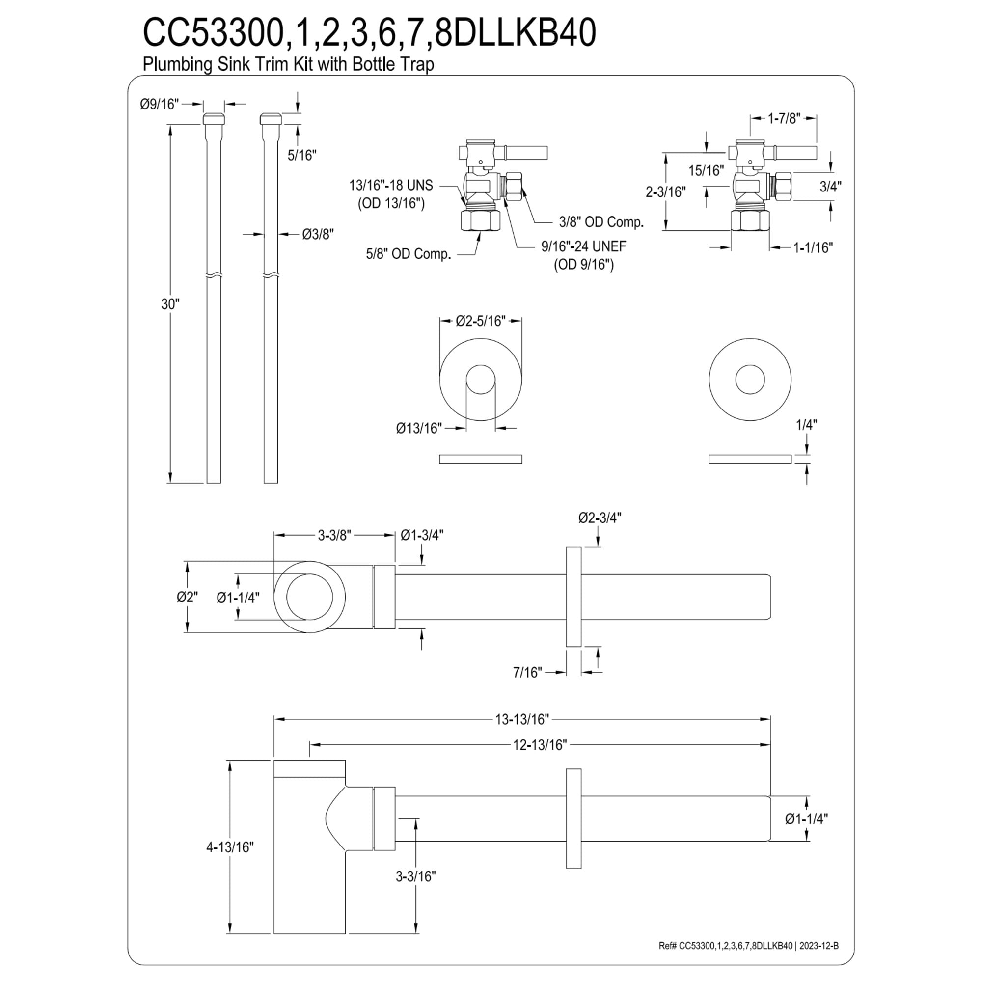 Kingston Brass CC53303DLLKB40 Trimscape Modern Plumbing Sink Trim Kit with Bottle Trap in Antique Brass
