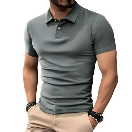 ZVNA&Zeta;H Men s Short Sleeve Turn Down Collar T-Shirts Lightweight Button Slim Fit T-Shirt Casual Golf Tee Tops Summer Tops