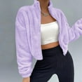 thumbnail image 5 of ATOYSOY Women's Solid Color Jackets Spring Loose Cropped Coat Tops Workout Zipper Stand Collar Sweatshirts Long Sleeve Shirts Winter Casual Blouse Fleece Purple L, 5 of 7