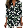 thumbnail image 2 of Women Shirts Long Sleeve Floral Tops For Women Spring Plus Size V Neck T Shirts Trendy Graphic Cotton Tunic Tops,Black Women Shirts 2XL, 2 of 4