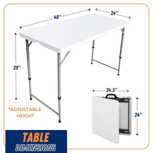 Folding Table Indoor Outdoor Heavy Duty Portable Folding Plastic Dining Table w/Handle, Lock for Picnic, Party, Camping - White (4ft, 6ft, 8ft) (4ft)