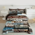thumbnail image 2 of Manfei Inspirational Quotes Queen Comforter Set,Wood Stripes Bedding Sets,Brown Blue Graffiti Bedding Comforter Set For Teens,Luxury Bedroom Decor,3pcs, 2 of 8