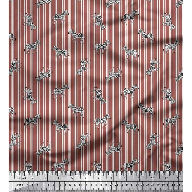 Soimoi Brown Poly Georgette Fabric Stripe & Wild Animal Print Fabric by Yard 52 Inch Wide