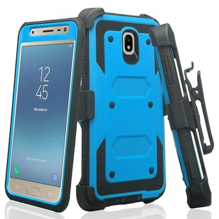 Samsung Galaxy J3 2018 Case,Galaxy J3 Orbit Case,J3 Star/J3 V 2018/J3 Achieve/J3 Aura/Express Prime 3/Amp Prime 3 Case,Shock Proof w[Built In Screen Protector] Holster, Blue