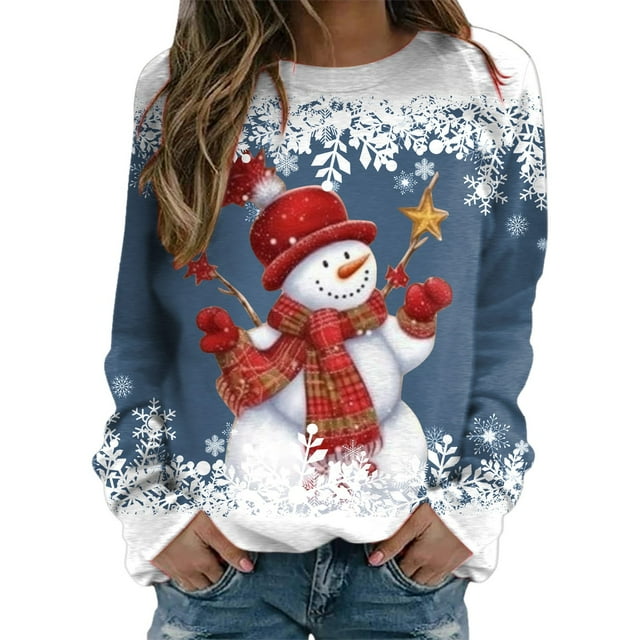 WEAIXIMIUNG Chandail en Molleton Court à Fermeture Éclair pour Femmes, Imprimé Joyeux Noël, Col Rond, Coupe Ajustée, Manches Longues, Décontracté, Ample