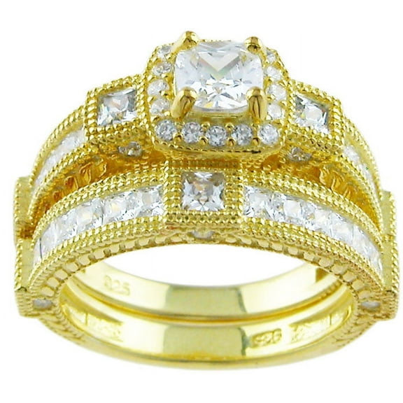 925 Sterling Silver 14Kt Gold Plated Engagement Rings for Women Wedding Ring Set Make Great Anniversary Gifts