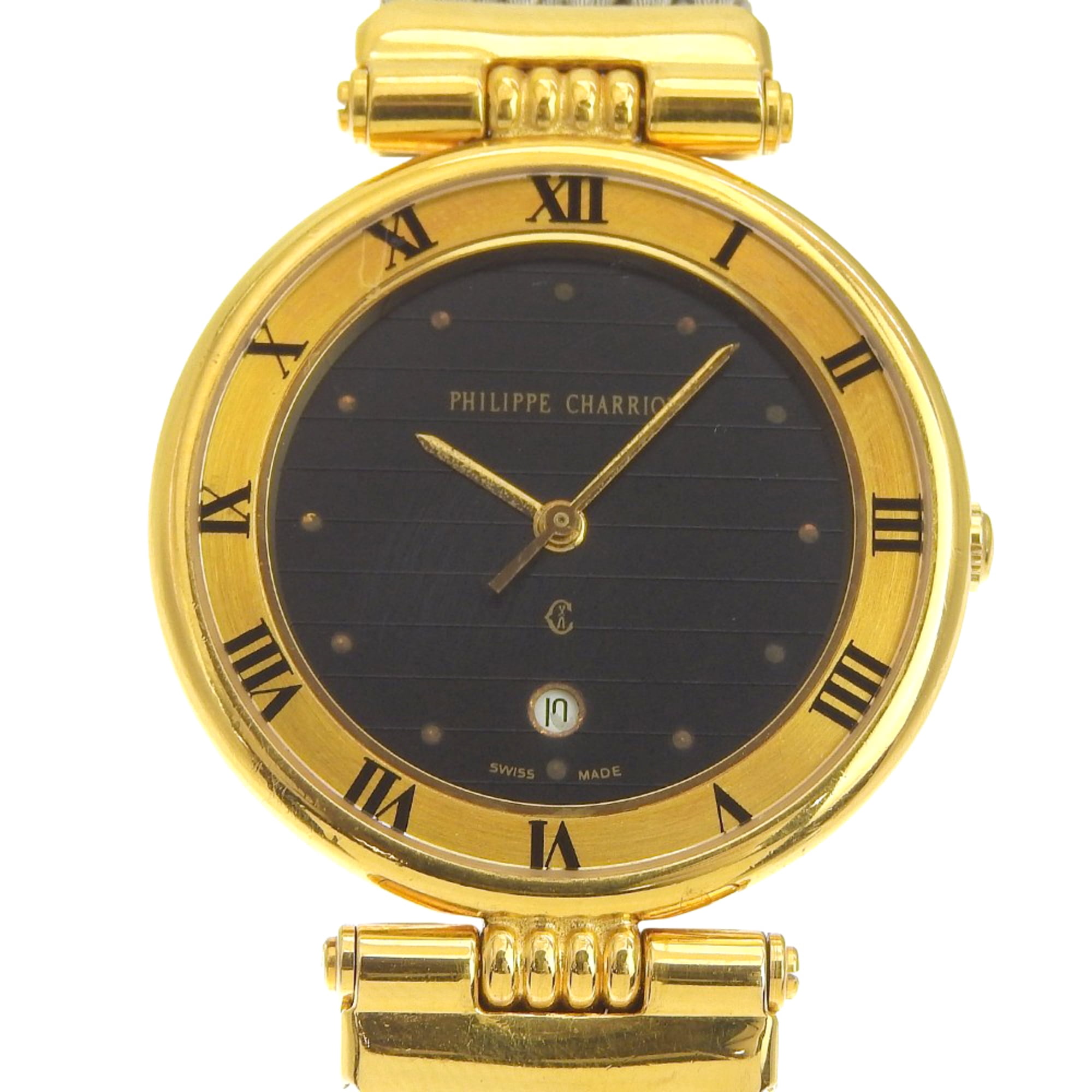 PHILIPPE CHARRIOL GENEVE デイト 時計 1355. Gold Charriol Geneve Uhr A Heavy 18 Karat Gold 056 81 443 Wrist