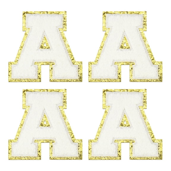 Uxcell Chenille Letter Patches Self Adhesive 3.1" Alphabet A Stick on Embroidered Patch(White, Pack of 4)
