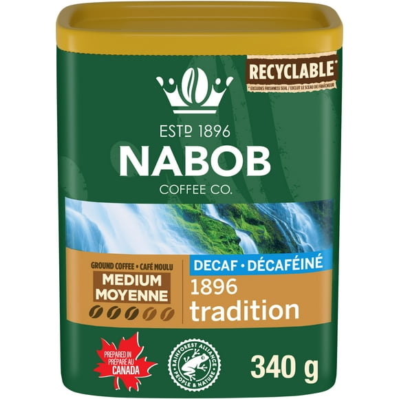 Nabob Medium Roast Swiss Water Decaf 1896 Tradition Ground Coffee, 340g Canister, 340g