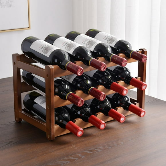 Kaimingweb Countertop Wine Rack, 3-Tier 12 Bottles Bamboo Wine Storage Shelf, Sturdy Wine Bottle Holder for Cabinet and Table, Wine Rack Free Standing Furniture, Brown