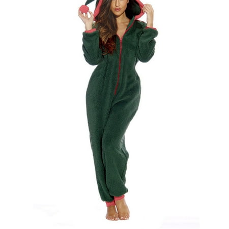 

Aunavey Women One Piece Fleece Pajamas Jumpsuit Hooded Fuzzy Warm Romper Sleepwear