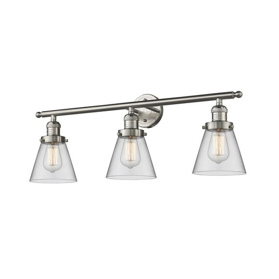 Innovations 3-LT LED Small Cone 30" Bathroom Fixture - Brushed Satin Nickel - 205-SN-G62-LED